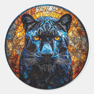 Majestätische Panther-Buntglas-Kunst Runder Aufkleber