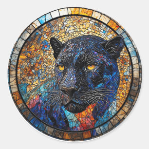 Majestätische Panther-Buntglas-Kunst Runder Aufkleber