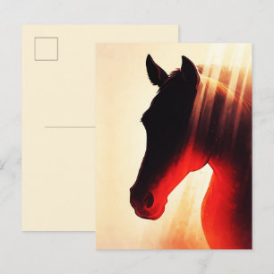 Majestätische Pferdesilhouette Glut des Sonnenaufg Postkarte