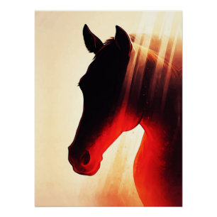 Majestätische Pferdesilhouette Glutrot erstrahlend Poster