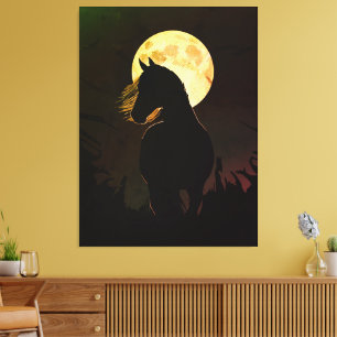 Majestätische Pferdesilhouette unter Vollmond Leinwanddruck