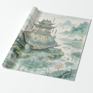 Majestätische Schildkröten-Pagode-Tuschekunst Geschenkpapier