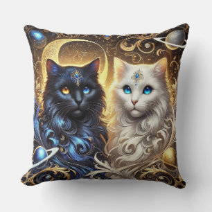 Majestätische Schwarz-Weiß-Katzen Kissen