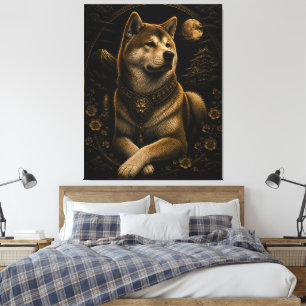 Majestätische schwarze goldene Shiba Inu Fantasy-W Leinwanddruck