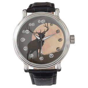 Majestätische Stier-Elch-und Vollmond-Aufstieg Armbanduhr