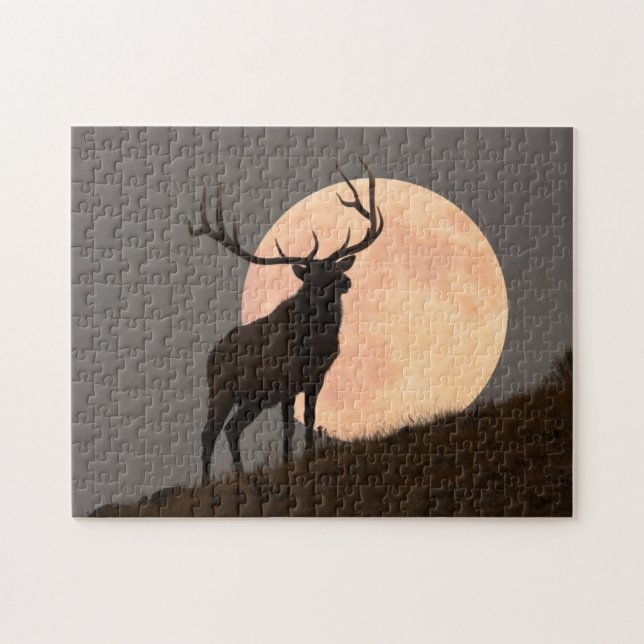 Majestätische Stier-Elch-und Vollmond-Aufstieg Puzzle (Horizontal)