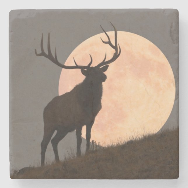 Majestätische Stier-Elch-und Vollmond-Aufstieg Steinuntersetzer (Vorderseite)