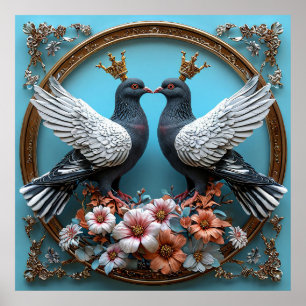 Majestätische Tauben mit Kronen Poster