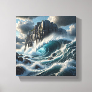 Majestätische türkisblaue Ozeanwellen, die gegen  Leinwanddruck