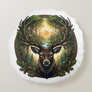 Majestätische Waldhirsch-Natur-Wildlife-Kunst Rundes Kissen