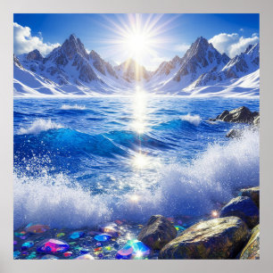 Majestätische Winterlandschaft mit Ozeanwellen  Poster