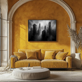 Majestätische Wolkenkratzer, die sich in einen dra Poster