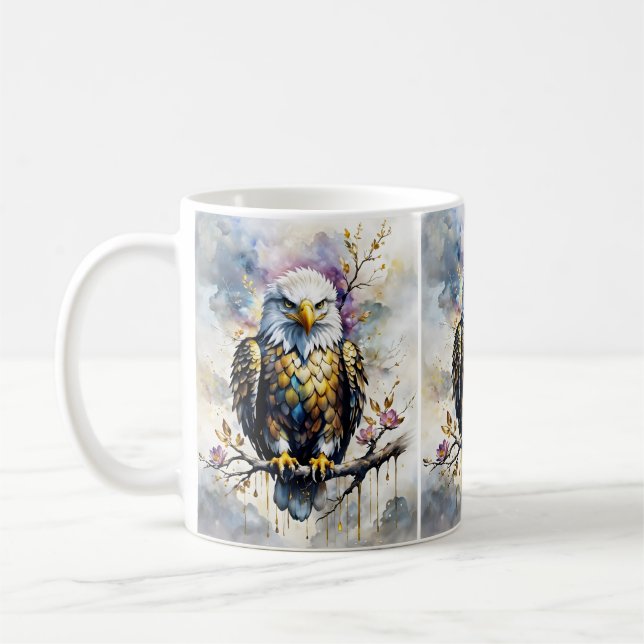 Majestätischer Adler auf goldener Blütenzweig  Kaffeetasse (Links)
