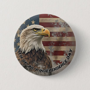 Majestätischer Adler und Flagge – Geist der Freihe Button