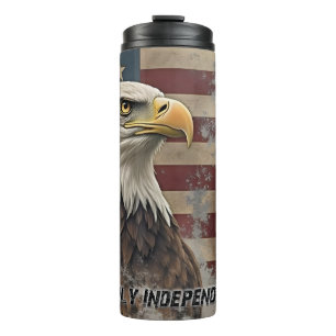 Majestätischer Adler und Flagge – Geist der Freihe Thermosbecher