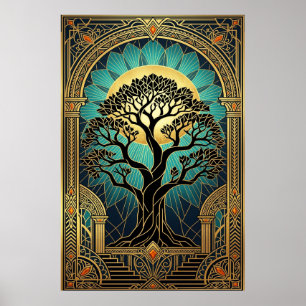 Majestätischer Art Deco Vintage-Filmprojektor Gold Poster