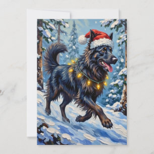 Majestätischer Belgischer Schäferhund Schnee Wald Feiertagskarte