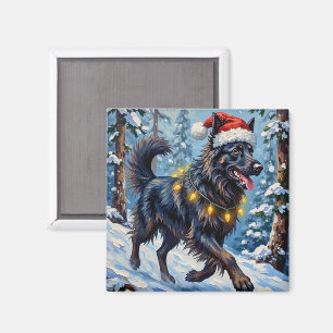 Majestätischer Belgischer Schäferhund Schnee Wald Magnet