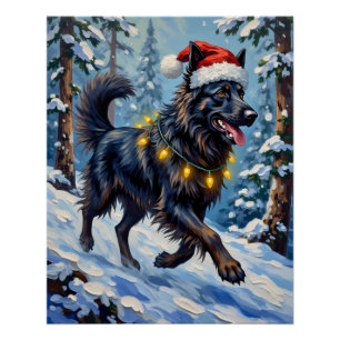 Majestätischer Belgischer Schäferhund Schnee Wald Poster