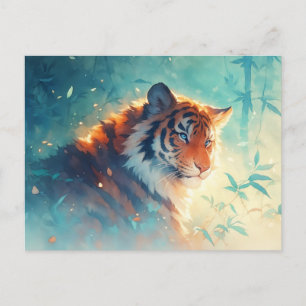 Majestätischer Blauäugiger Tiger in Sonnenstrahlen Postkarte