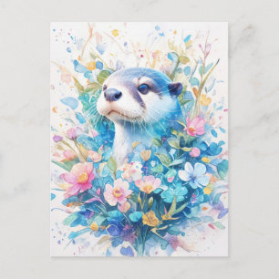 Majestätischer blauer Otter auf einer Frühlingsblu Postkarte