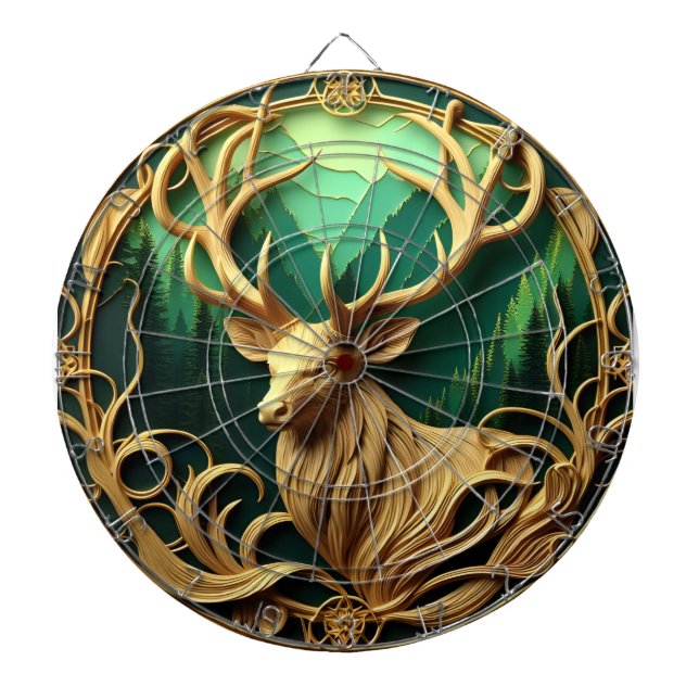 Majestätischer Buck, der in einen ruhigen Wald hin Dartscheibe (vorne)