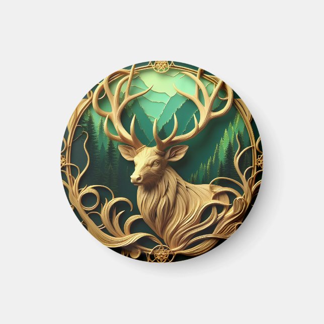 Majestätischer Buck, der in einen ruhigen Wald hin Magnet (Vorne)