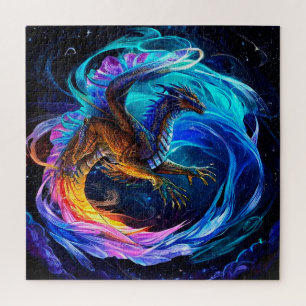Majestätischer Drache fliegt durch lebendige Wirbe Puzzle