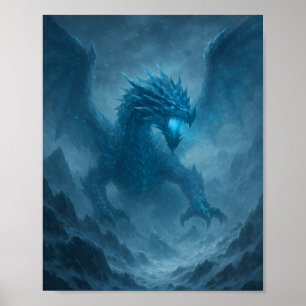 Majestätischer Eisdrache in einem gefrorenen Sturm Poster