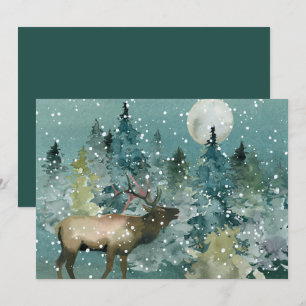 Majestätischer Elch im Wald bei Vollmond-Schneefal Feiertagskarte