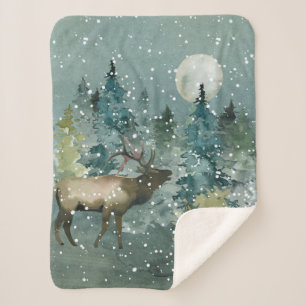 Majestätischer Elch im Wald bei Vollmond-Schneefal Sherpadecke