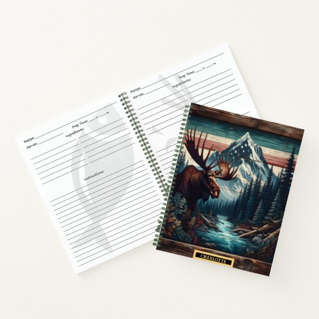 Majestätischer Elche durch einen ruhigen Bergfluss Notizbuch (Innenseite)