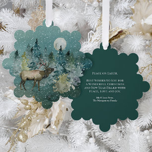 Majestätischer Elchwald Vollmond Schneefall Weihna Ornament Karte