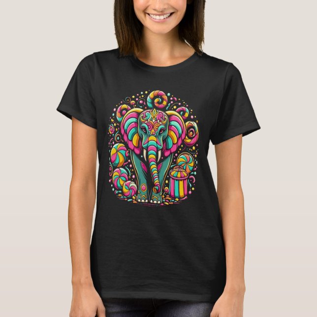 Majestätischer Elefant mit lebendigen Designs T-Shirt (Vorderseite)
