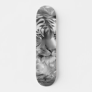 Majestätischer Fantasy-Graustufen-Tigerkopf und Bl Skateboard