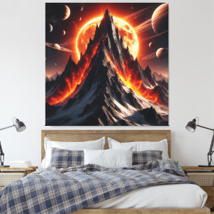 Majestätischer feuriger Berg in einem himmlischen Leinwanddruck