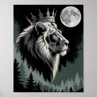 Majestätischer gekrönter Löwenmondwald Poster
