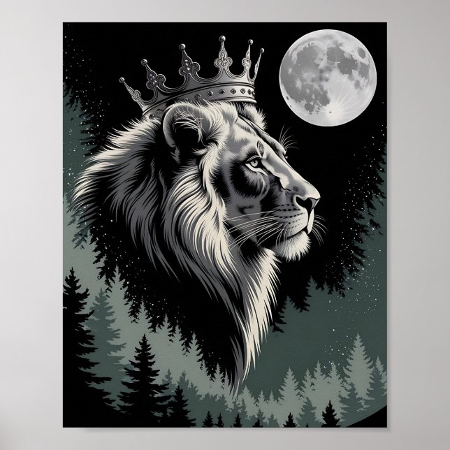Majestätischer gekrönter Löwenmondwald Poster (Vorne)