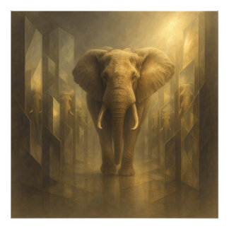 Majestätischer goldener Elefant in einem Spiegel-L Fotodruck