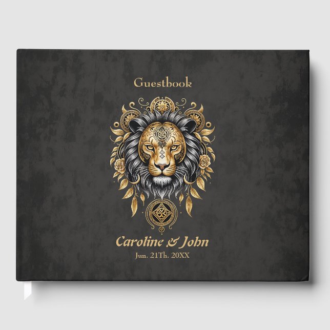 Majestätischer goldener Löwenkopf mit schwarzer Ma Gästebuch (Vorderseite)