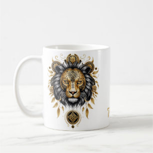 Majestätischer goldener Löwenkopf mit schwarzer Ma Kaffeetasse