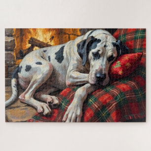 Majestätischer Great Dane schlafend am Kamin gemüt Puzzle