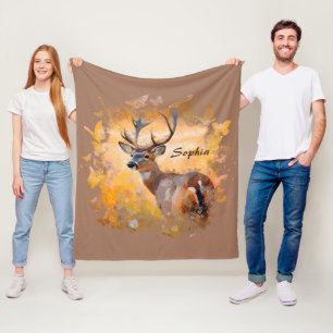 Majestätischer Hirsch auf einem Feld mit Wildblume Fleecedecke