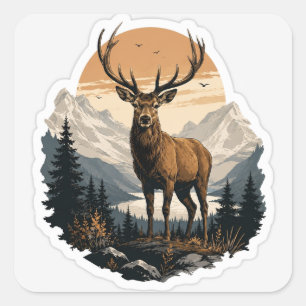 Majestätischer Hirsch-Aufkleber   Wildlife-Natur-V Quadratischer Aufkleber