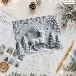 Majestätischer Hirsch im schneebedeckten Wald - We Postkarte