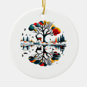 Majestätischer Hirsch im schneebedeckten Winterwal Keramik Ornament