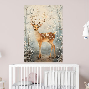 majestätischer Hirsch in einer friedlichen Winterl Poster