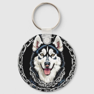 Majestätischer Husky-Hund mit kräftigen Farben Schlüsselanhänger