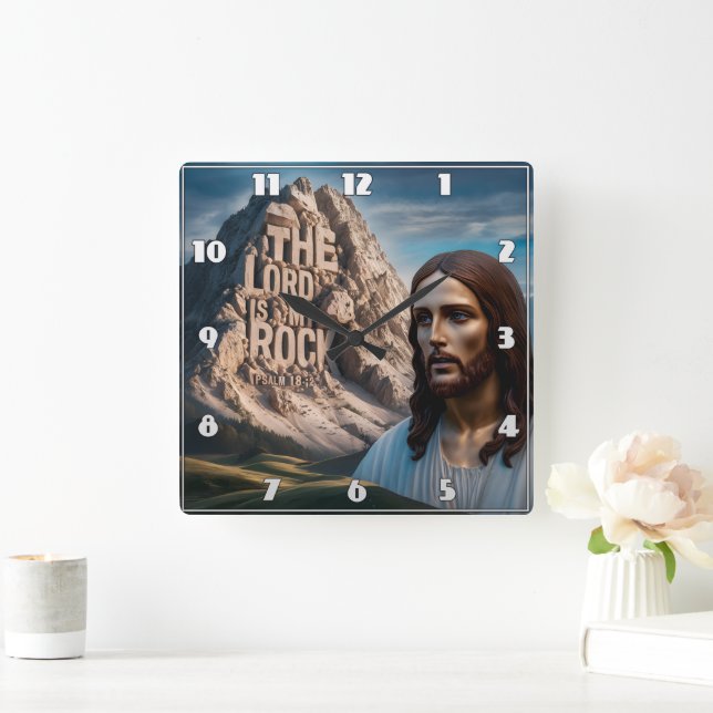 Majestätischer Jesus: Wächter des Berges Quadratische Wanduhr (Zuhause)