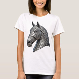 Majestätischer keltischer Silberpferdekopf mit Kno T-Shirt